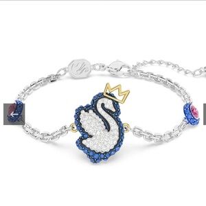 Swarovski White Crystal Swan Bracelet with Blue and Gold Accents